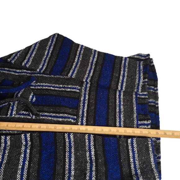 Artesanias Baja Mexican Blanket Pullover Poncho Hoodie Surfer Blue Drug Rug Sz M - Picture 9 of 10
